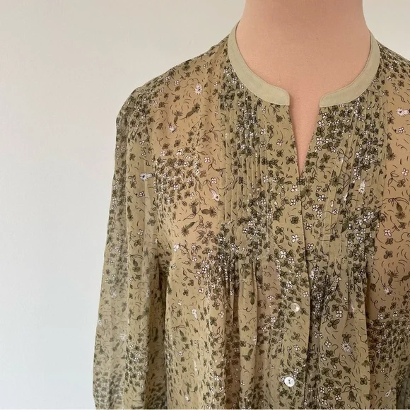 Anthropologie Fei Cavorting Flora Silk Blooms Floral Pintuck Button Top Blouse 6 - Picture 6 of 10